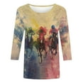 thumbnail image 4 of Women's New 3/4 Sleeve Round Neck Pullover Racing Festival Casual Printed Top T-shirt, 4 of 4
