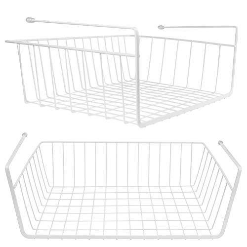 Tebery 2 Pack White Under Shelf Basket Wire Storage Basket for Kitchen