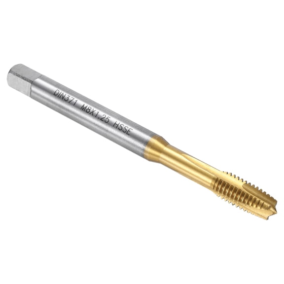 Spiral Point Plug Threading Tap M8 x 1.25 Thread, Ground Threads H2 , M35 HSS-CO Titanium Nitride Coating