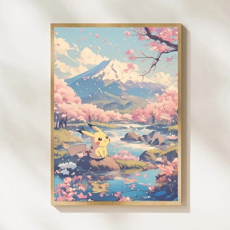 Pikachu Japanese Spring Landscape Anime poster Wall Art Decor 12x18 UNFRAMED