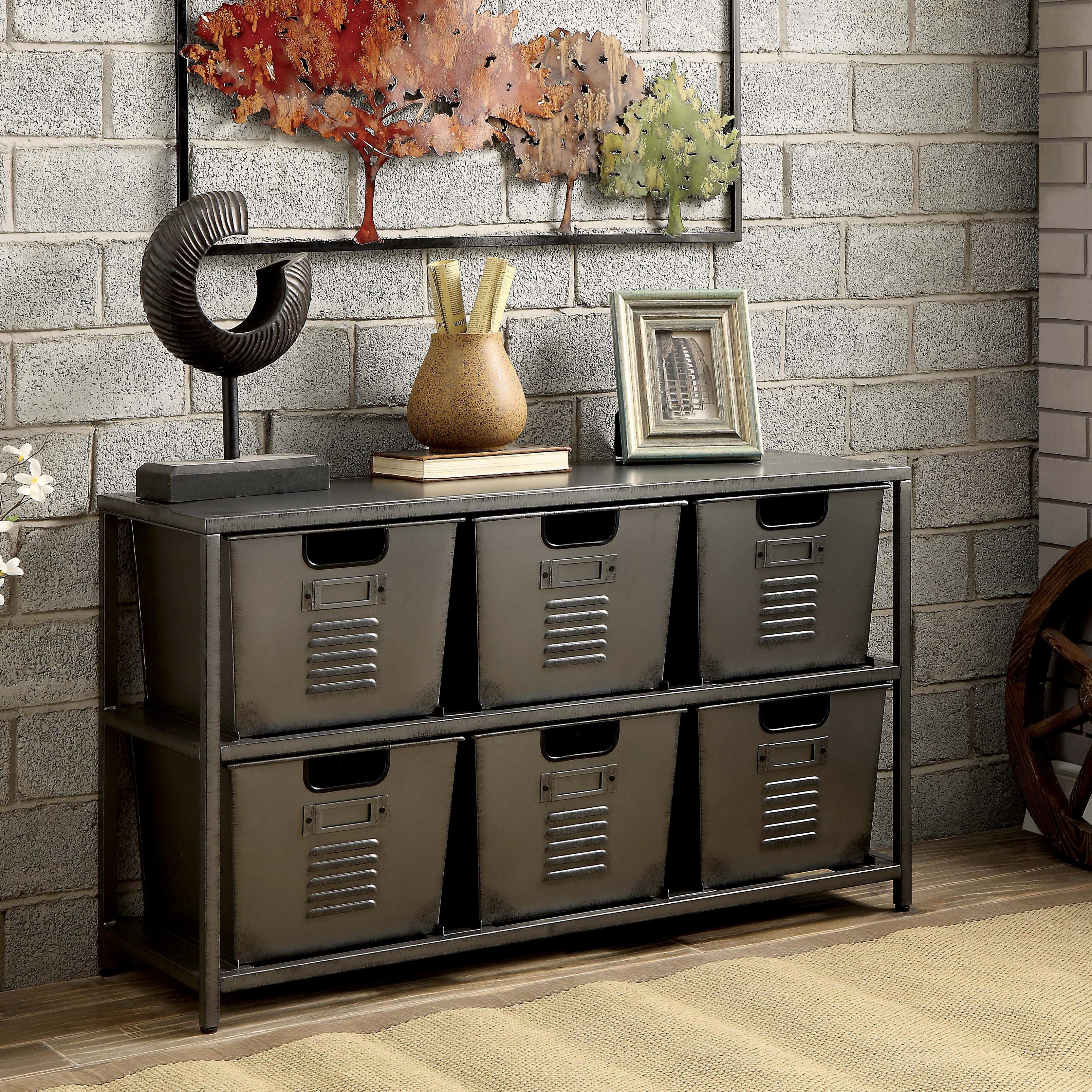Copern Industrial Gun Metal Storage Shelf with 6 Removable Bins