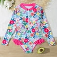 thumbnail image 2 of Swim Suits For Girls 8-10 Long Sleeve Floral Print Swimsuit Zipper Rash Guard Bathing Suits UPF 50+ Holiday Casual Swimwear Hot Pink,160, 2 of 5
