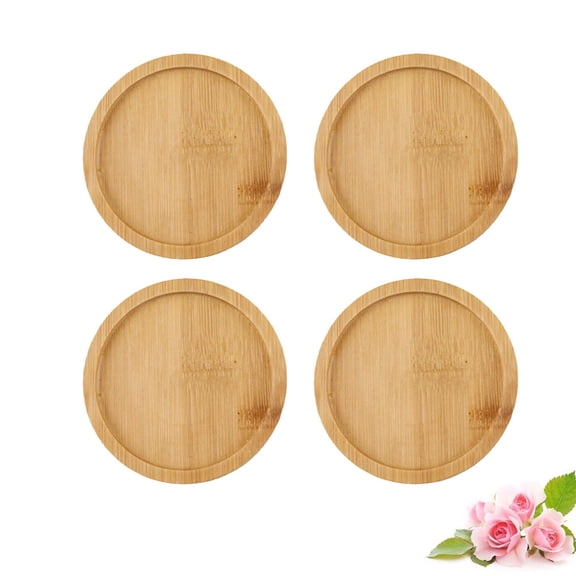 BESTOYARD 4Pcs Wood Flower Pot Tray Light Brown Plant Saucer with Raised Edge for Outdoor Indoor Plants