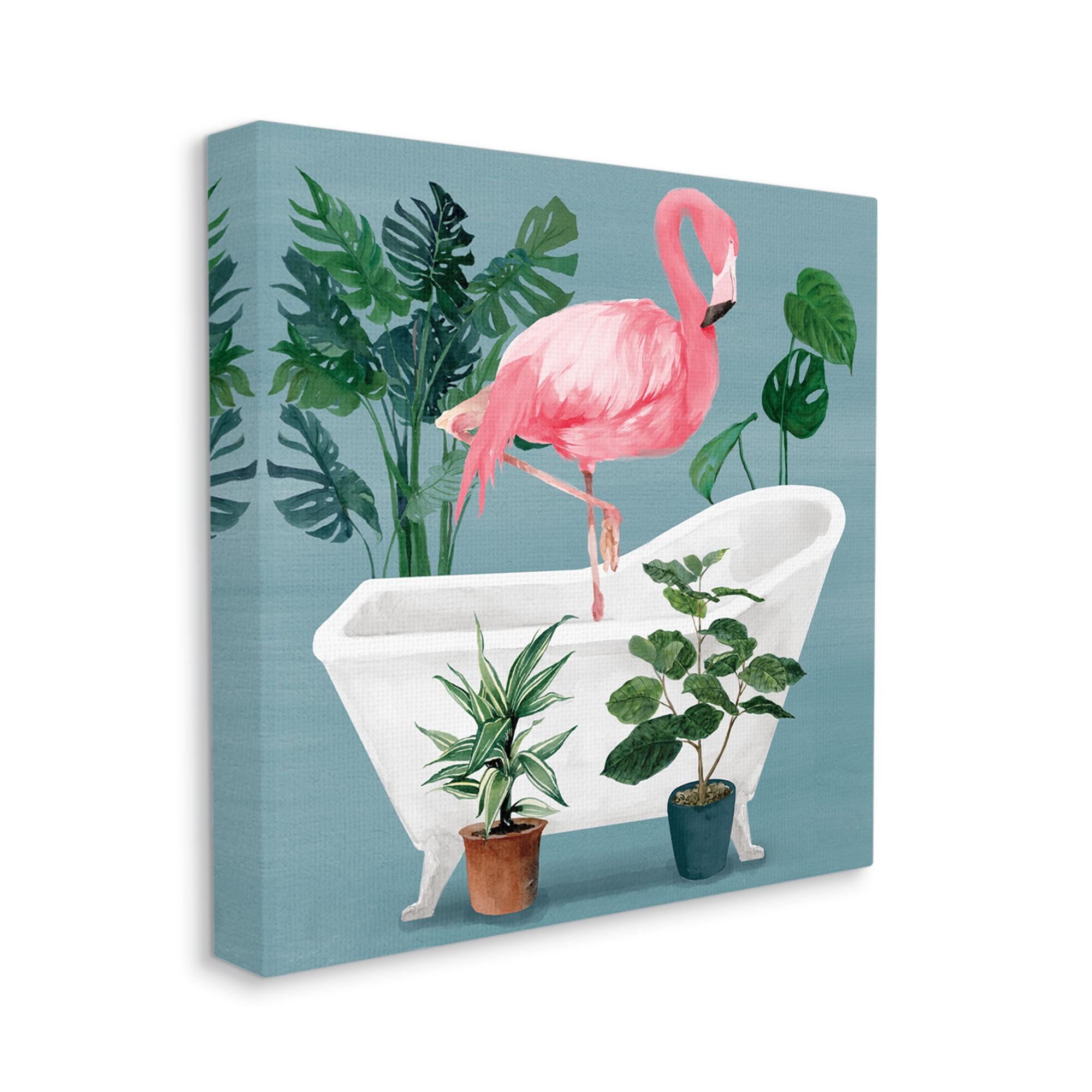 Stupell Industries Botanical Flamingo Bathroom Animals & Insects Painting Gallery Wrapped Canvas Art Print Wall Art, 30 x 30