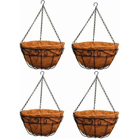 Ashman Metal Hanging Planter Basket with Coco Coir Liner Round Wire Plant Holder Chain Porch Decor Flower Pots Hanger Garden Decoration Indoor Outdoor Watering Hanging Baskets (4)