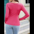 thumbnail image 4 of Camiseta de Cuello en U para Mujer, Camiseta de Larga de Color Liso, Suave, Elástica, Ropa Informal, Básica Rosa Roja M, 4 of 9