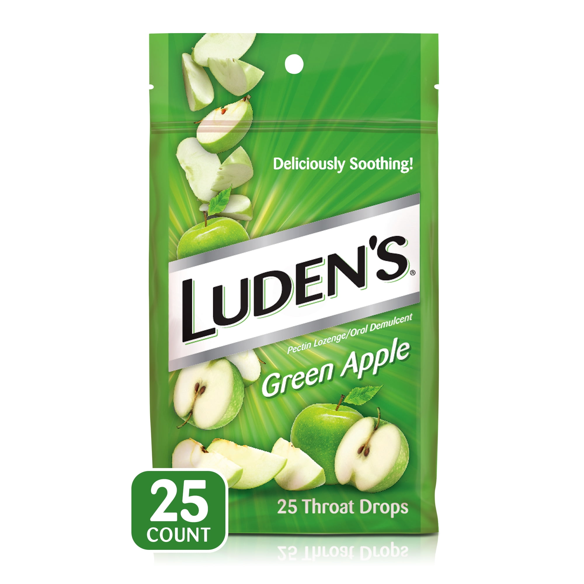 Luden's Deliciously Soothing Throat Drops, Green Apple Flavor, 25 Count