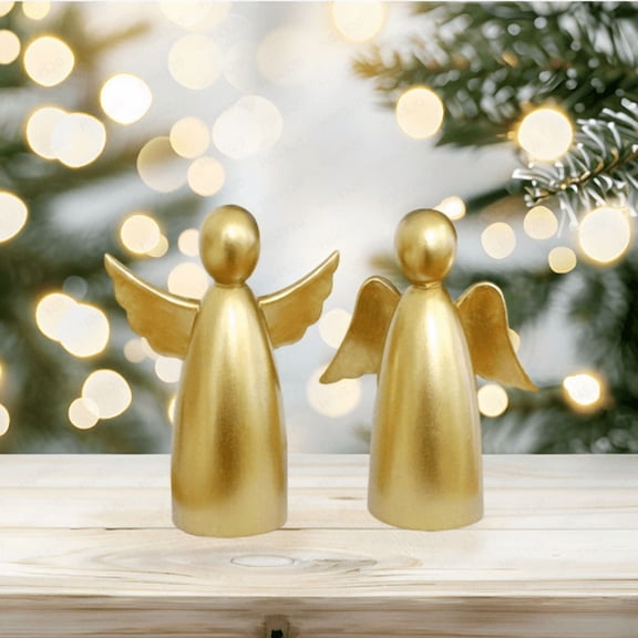 Angel Decor - Angel Figurine, Angal Statue, 2Pcs guardlan-Angel Memorial Resin Ornaments, Golden Spiritual Sculpture for Bedside Table, Living Room, Bookshelf, Office Desk, Decoration(Size as shown)