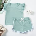 thumbnail image 5 of Povozer Girls Clothe Summer Solid Color Outfits Set Toddler Girls Top Shorts Set(Green,12-18M), 5 of 9