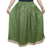 Mogul Women's Green Long Skirt A-Line Rayon Summer Fashion Holiday Skirts