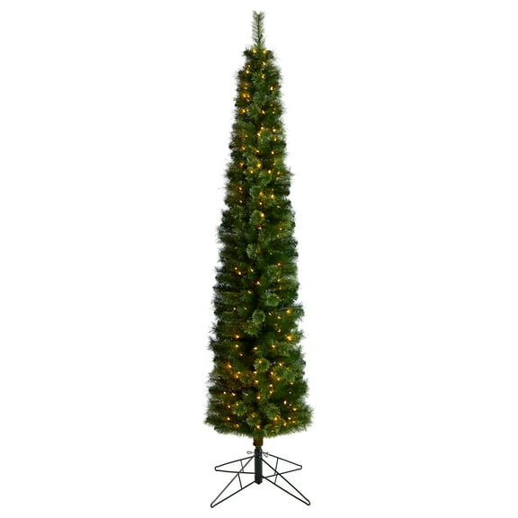 Nearly Natural Clear Prelit LED Green Holiday Pencil Christmas Tree, with 402 Bendable Branches 8'