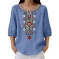 thumbnail image 4 of Womens Clothes Summer Kelon Womens Tops Short Sleeve Shirts V Neck Linen Cotton Blouse Dressy Casual Business Work Tops, 3XL, 4 of 9