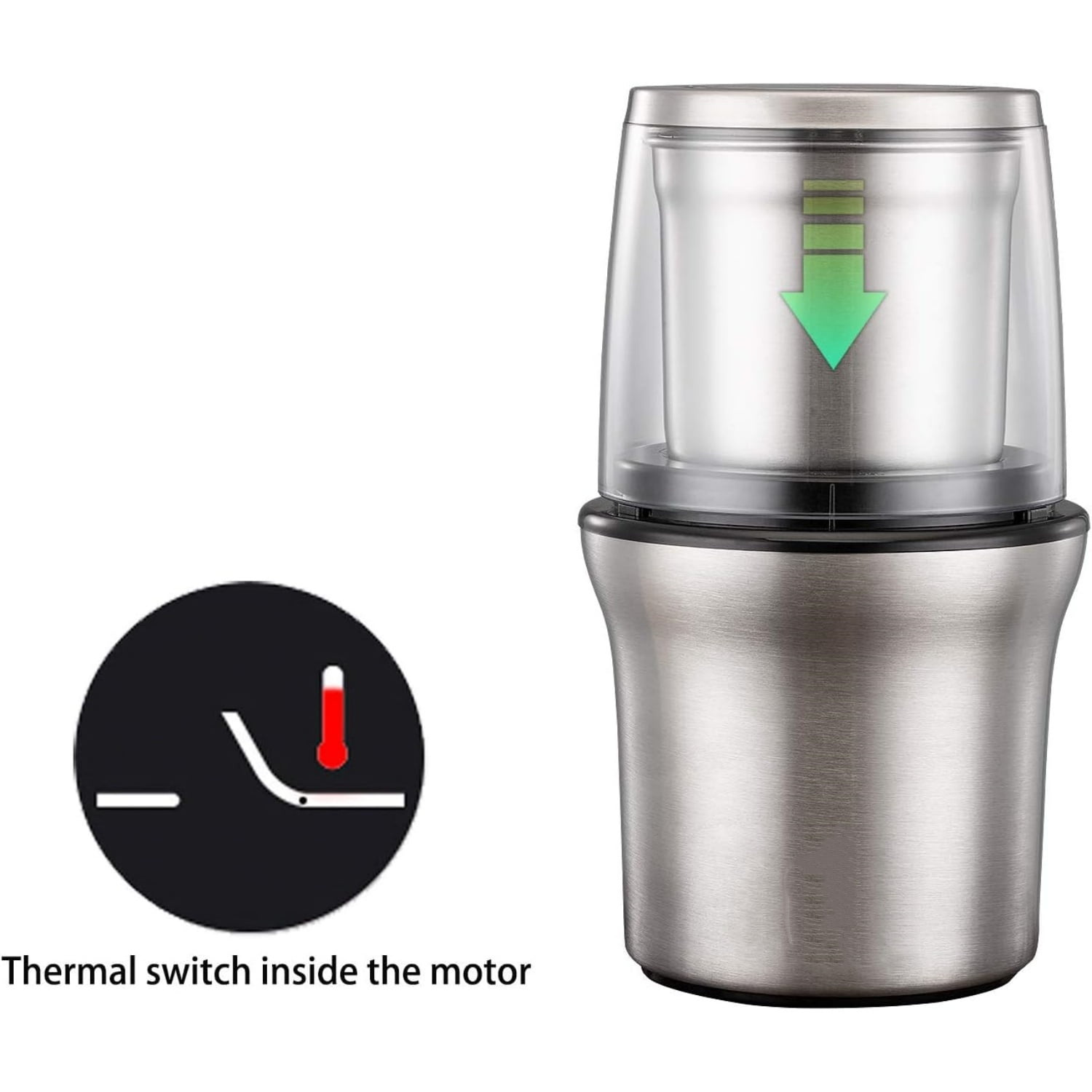 Stainless Steel Electric Dried Spice and Coffee Grinder,2 in 1 Wet and Dry, Removable Cups, Dishwasher Safe