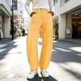 thumbnail image 5 of Women Pants Dqueduo Women's Plaid Button-Zipper Elastic Waist Curved Barrel Pants – Casual Trousers Yellow XXXL, 5 of 7