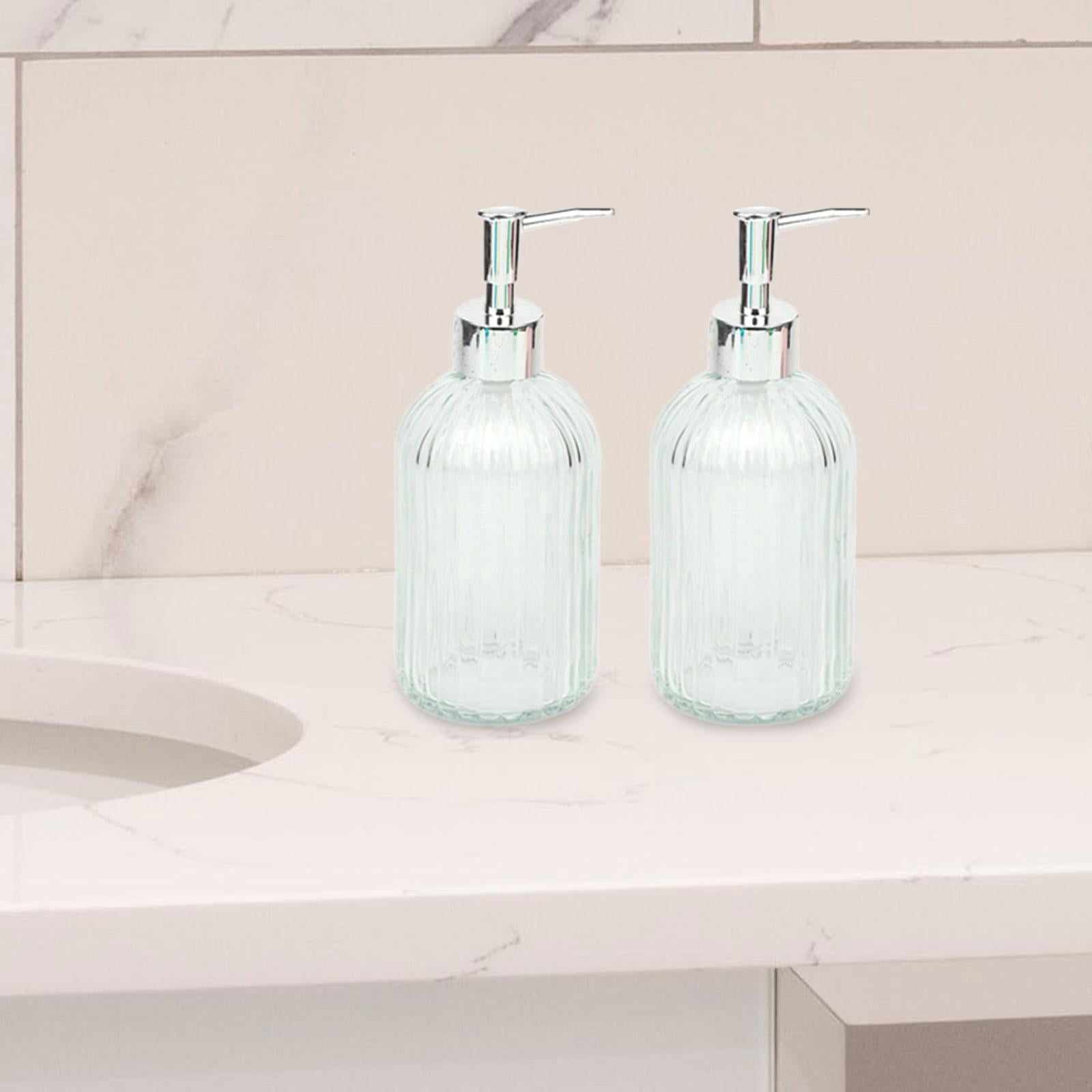 Fiocias 2 Pieces Glass Hand Dish Soap Dispenser Bathroom Liquid Container Leakproof Body clear