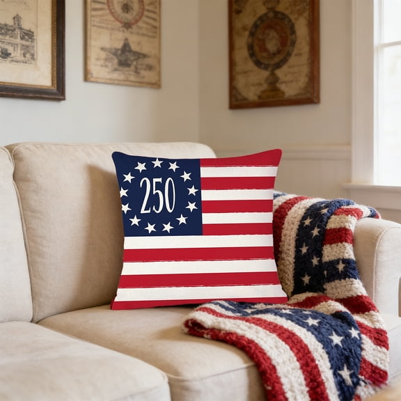romoty 4th of July Independence Day Pillow Covers 18"x18", Patriotic America 250th Anniversary Commemorative Throw Pillow Case, Square Decorative Cushion Cover for Home Sofa Couch Farmhouse Decor
