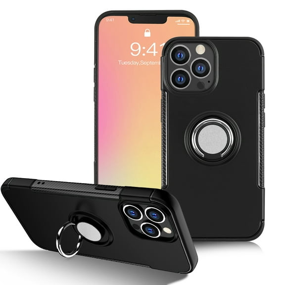 FIEWESEY for iPhone 13 Pro 6.1 Inch Case, Anti-Scratch Shockproof Case 360 Degree Rotation Finger Ring Holder Kickstand [Work with Magnetic Car Mount] for iPhone 13 Pro 6.1 Inch(Black)