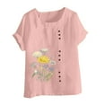 thumbnail image 4 of FloHua Womens Blouses Short Sleeve Round Neck Pink Blouses for Women Clearance Flower Print Button Front Women Casual Plus Size Tops, 4 of 5