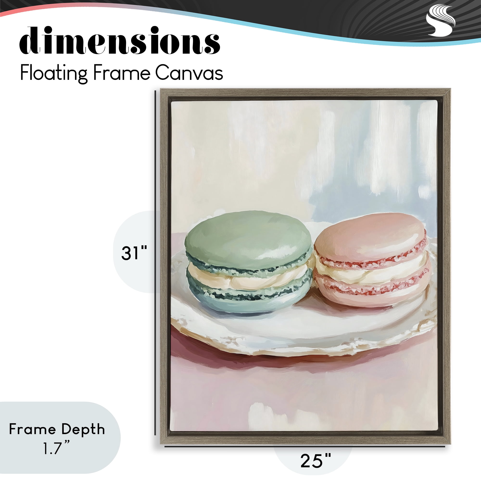 Stupell Industries Pastel Macarons on Plate Brown Framed Floater Canvas Wall Art, design by The Prints Vibe