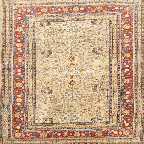 Ahgly Company Machine Washable Indoor Square Traditional Brown Gold Area Rugs, 4' Square