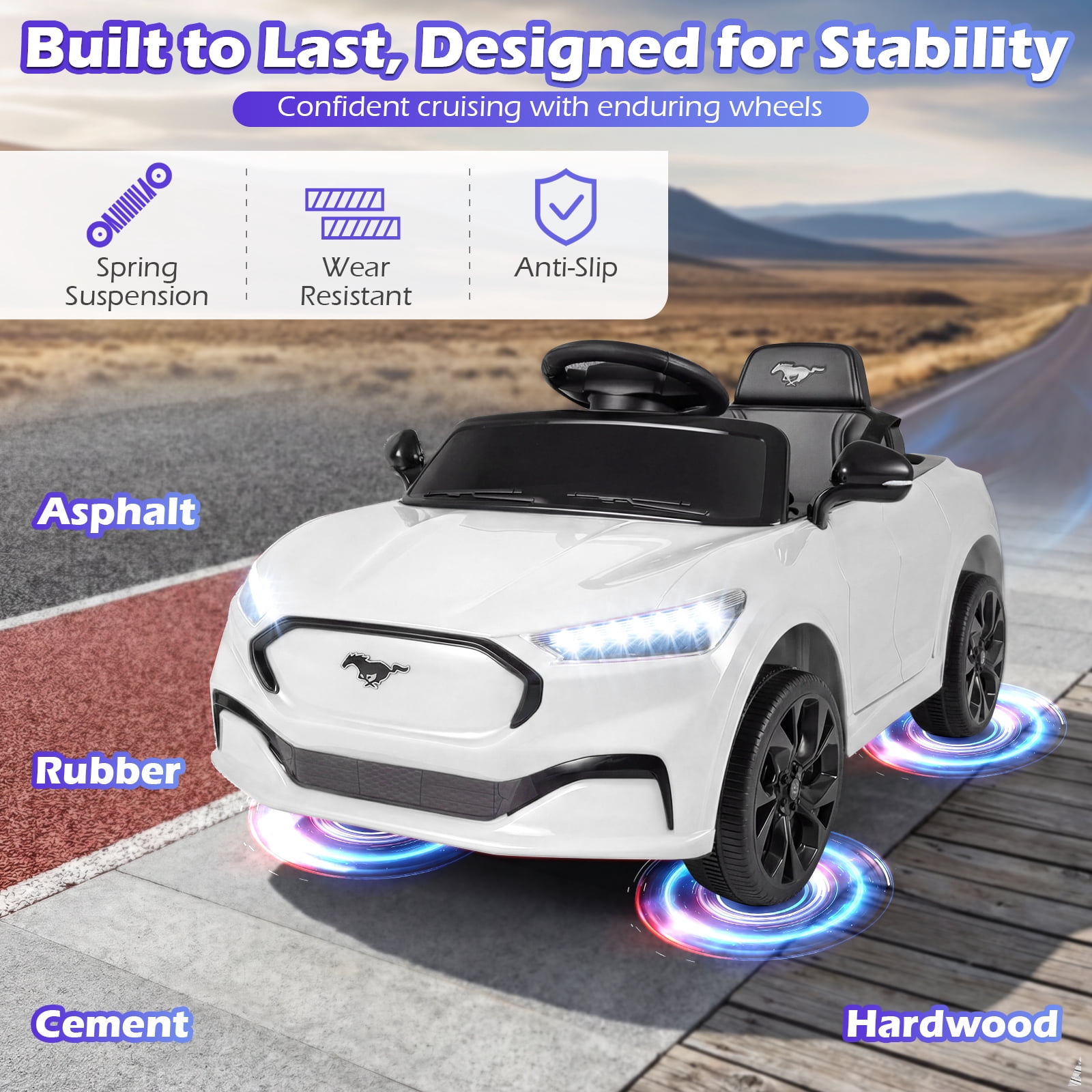 Gymax Licensed Ford Mach E Electric Vehicle w/Parent Control LED Lights Horn Music White