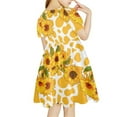 thumbnail image 2 of Renewold 5-6 Years Toddler Kid Girls Dress for Summer Spring Sunflowers Twirly Skater Dress Yellow Cow Print Midi Long Sleeve Casual Sundress A-Line Dress, 2 of 5