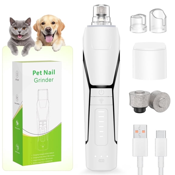 MAXLAPTER 6-Speed Dog Nail Grinder, Quiet Electric Dog Nail Trimmers with 360° LED Lights, Pet Toenail Grinder for Small Medium Large Dogs & Cats