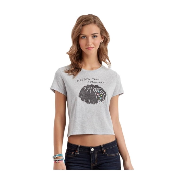 Aeropostale Fruitcake Graphic playera para mujer, gris, XS