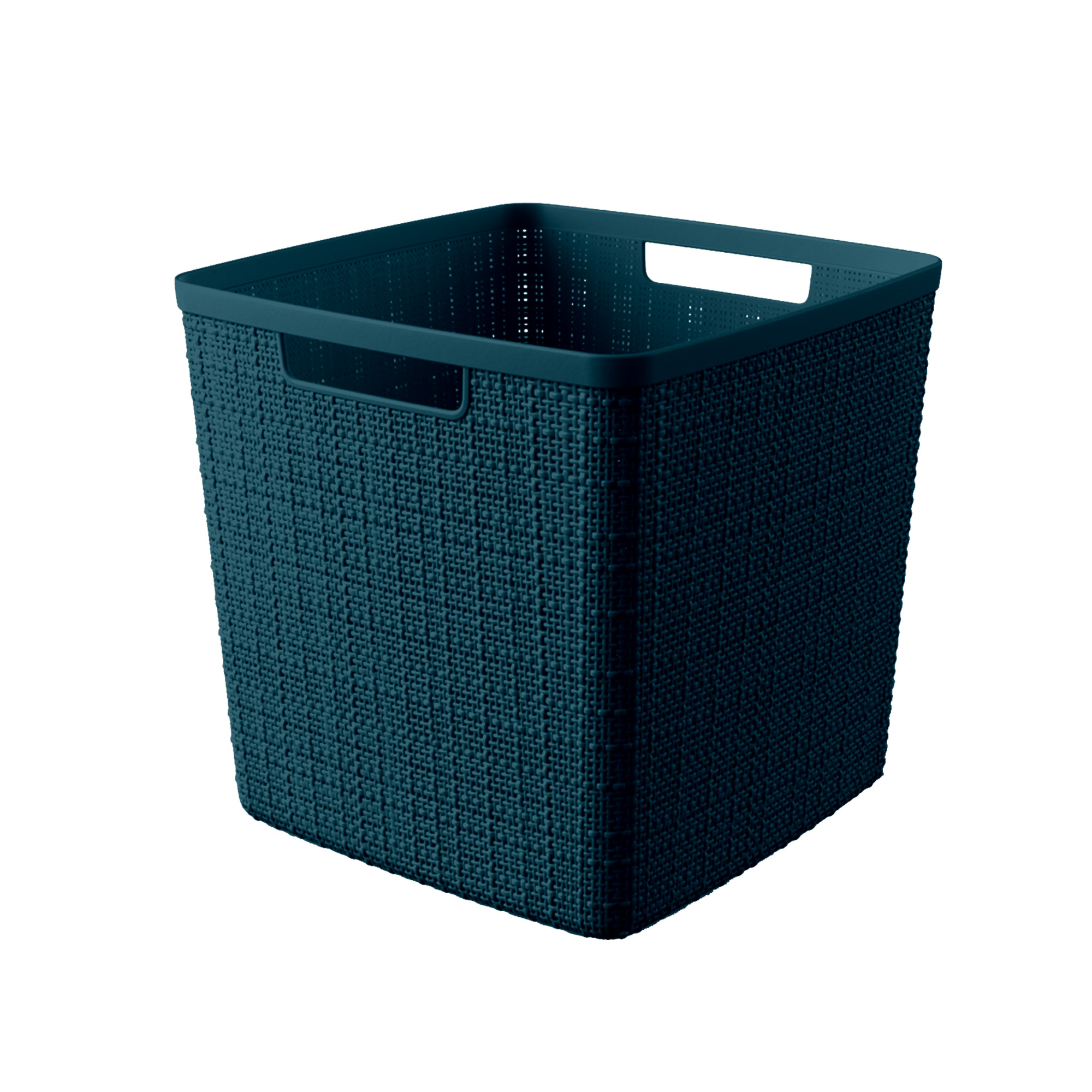 Curver Jute 11" Cube Basket, Resin Plastic Storage Bin, Dark Green
