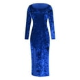 thumbnail image 5 of Mceream Velvet Bodycon Midi Dress for Women – High Slit, Long Sleeve, Figure Hugging Fit, Stretchy Fabric for Party, Cocktail & Night Out Events Blue XXXXL, 5 of 8