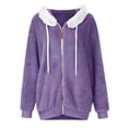 thumbnail image 5 of Qwertyu Women Fuzzy Fleece Jackets Winter Casual Oversized Fluffy Casual Coats Cardigan Warm Outerwear with Pockets Purple L, 5 of 6