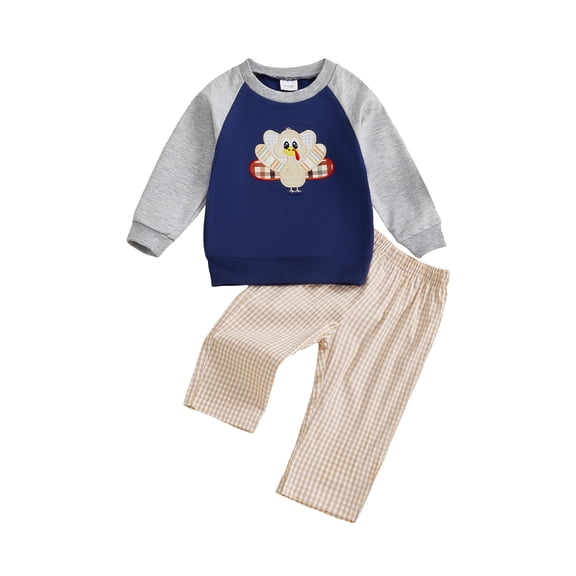 BemeyourBBs Baby Boy Thanksgiving Outfit Turkey Long Sleeve Sweatshirt Plaid Pants