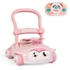 KARMAS PRODUCT 2 in 1 Baby Walker + Toddler Steering Wheel Activity Center, Sit-to-Stand Push Pull Walker, Early Educational Learning Toy with 4 Large Wheels and EVA Flash Lamp Blades and Music, Pink
