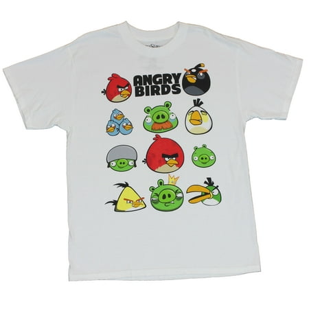 Angry Birds (Hit Mobile App) Mens T-Shirt  - Cast of Characters in Rows on (Best Angry Birds App)