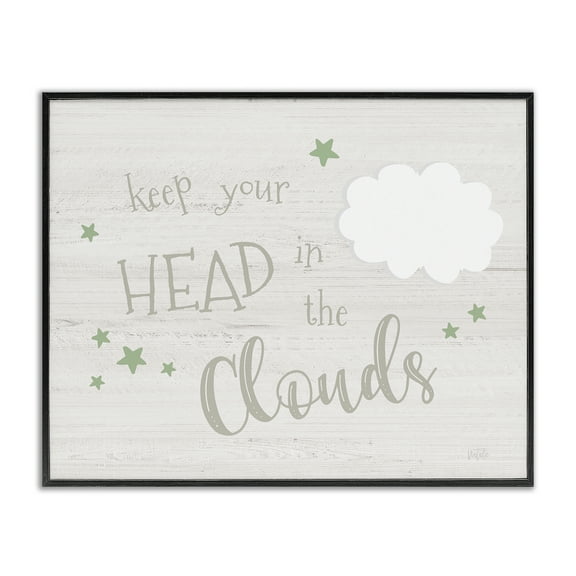 Stupell Industries Head in Clouds Phrase Landscape & Nature Painting Black Framed Art Print Wall Art, 14 x 11