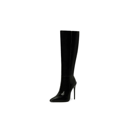 

UKAP Women Comfortable Tall Boots Work Patent Leather High Heels Stiletto Heel Knee High Boot Black 8.5