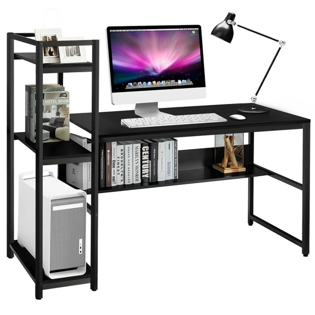 Patiojoy Bureau d'Ordinateur Multifonction avec Étagères de Rangement Table d'Écriture Stable pour Bureau à Domicile Noir
