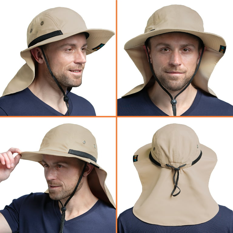 Khaki Funky Sun Protection Hat, Men's Hat For Men Wide Brim Hiking Neck Flap Fishing Hat With