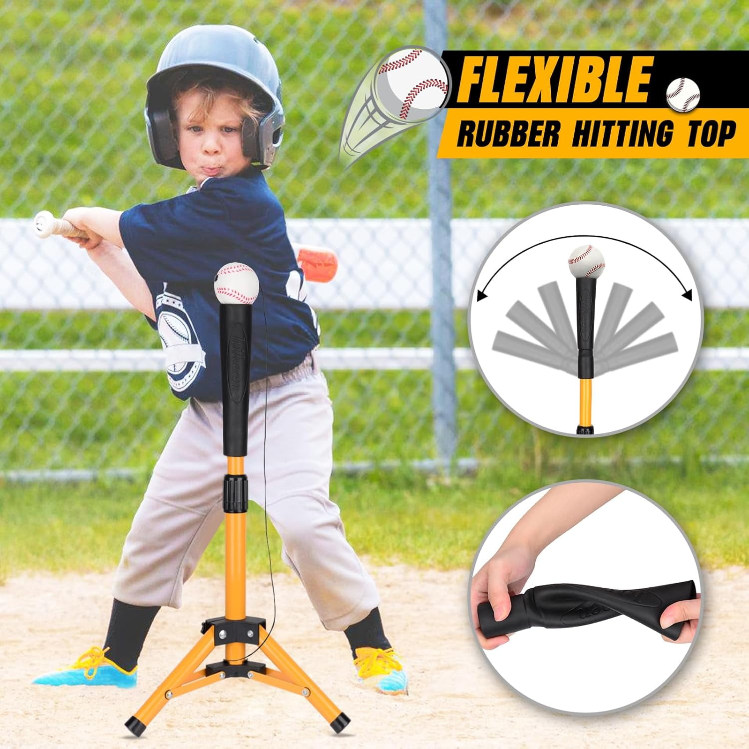 Adoreal Baseball Tee for Kids, Baseball Tee Baseball Batting Tee for Kids Softball & Baseball Practice Tee Easy Adjustable Height Portable Hitting Tee with Carry Bag(with ball)