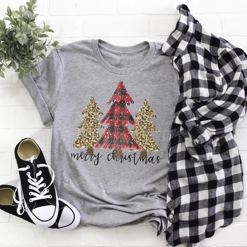 Merry Christmas Shirt Trees Cheetah 