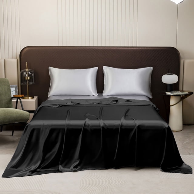 PEONAVET Bed Sheets Solid Color Ease Friendly Washable Sheets Luxurious Silk Bedding