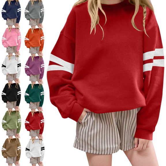 Crunowin Boys And Girls Sweatshirt, Loose Round Neck White Striped Print Long Sleeve Kids Everyday Tops Green 5-6 T