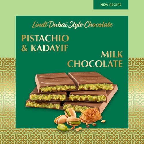 Lindt Dubai Style Milk Pistachio Chocolate Bar 145g, British Import (Pack of 3)