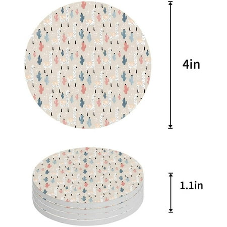 

KXMDXA Cactus Set of 4 Round Coaster for Drinks Absorbent Ceramic Stone Coasters Cup Mat with Cork Base for Home Kitchen Room Coffee Table Bar Decor