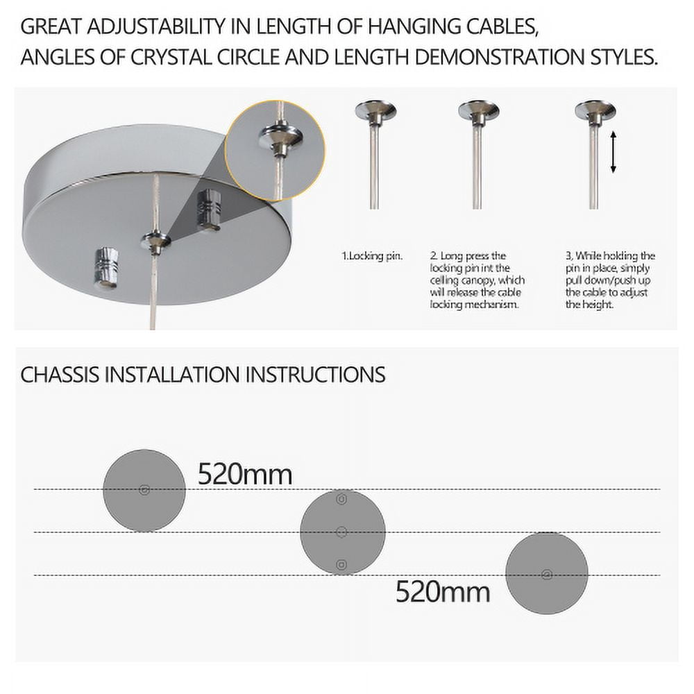 ACE-LIGHTS,36.2-inch,3360 Lumen,Height Adjustable Wave Shaped Crystal Chandelier with Stainless Steel Base & K9 Crystal,Luxury Modern Pendant Light,Fancy Hanging Ceiling Lamps(Chrome)