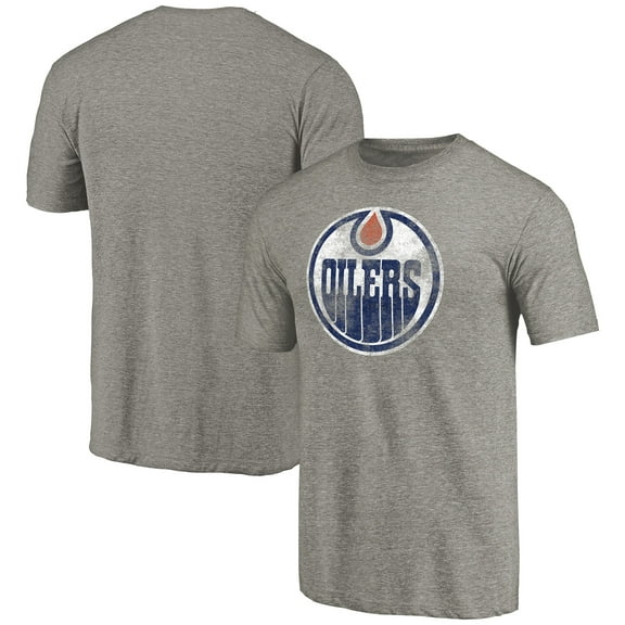 Men's Ash Edmonton Oilers Distressed Team Logo Tri-Blend T-Shirt