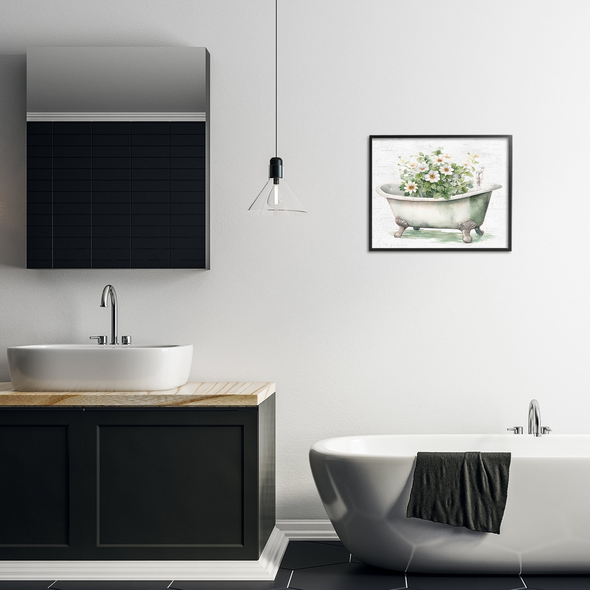 Boho Tub with Daisies Black Framed Giclee Art, design by Lettered and Lined