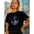 thumbnail image 6 of Women's T-Shirt Nautical Anchor Waves Short Sleeve Casual Tee Classic Crew Neck T Shirt for Women Black, 2XL, 6 of 7