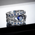 thumbnail image 3 of Opvise 3Pcs/Set Women Heart Faux Sapphire Inlaid Stacking Ring Wedding Jewelry Gift, 3 of 7