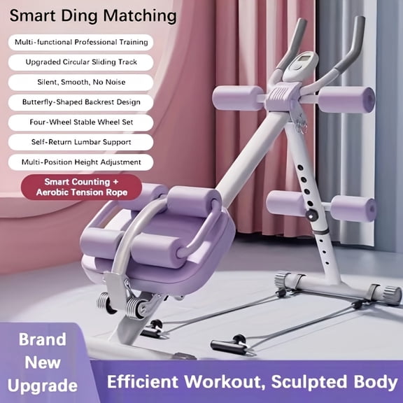 Upgraded Multi-Functional Abdominal Trainer, Adjustable Foldable Ab Workout Machine with Smart Counting, Knee Protection & Resistance Rope for Full Body Core Home Gym Fitness
